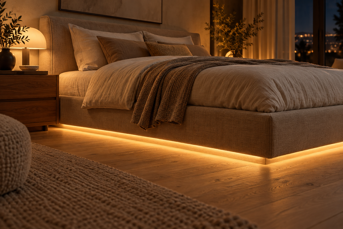 Visuel d’ambiance illustratif : lumière indirecte sous un lit