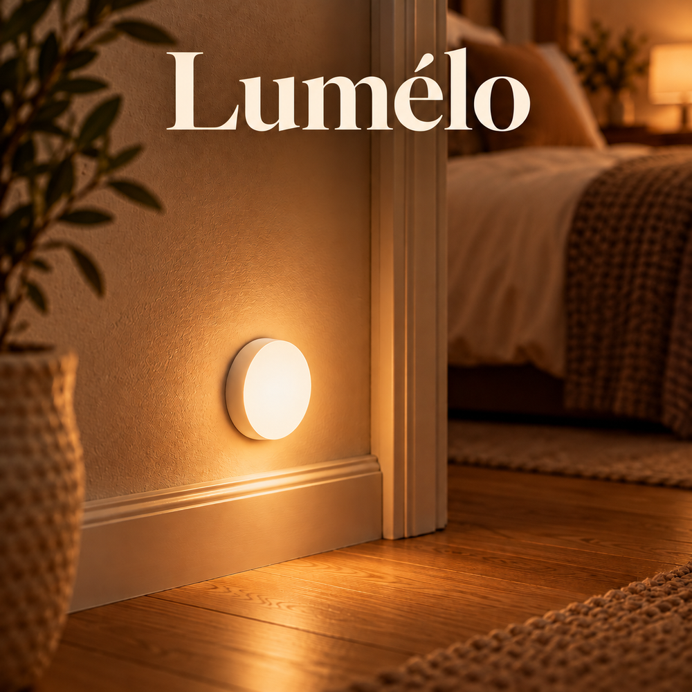 Lumélo — veilleuse ronde rechargeable, lumière chaude — illustration d’ambiance